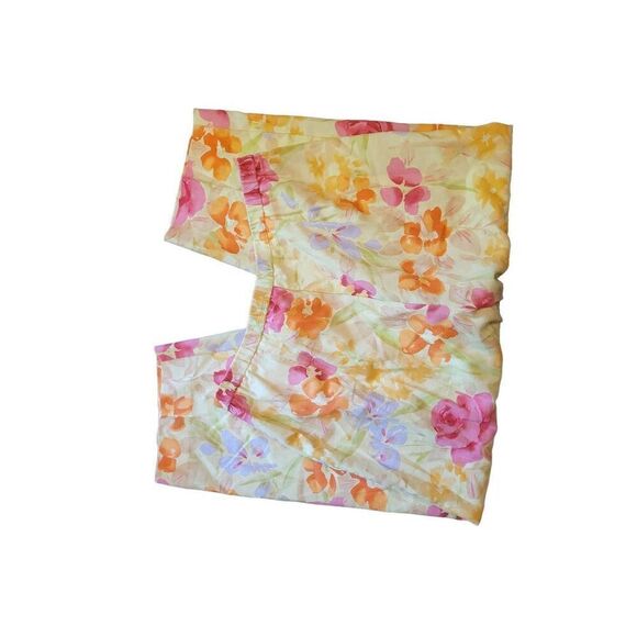 Vintage Pants Women's 14 Yellow Floral Watercolor Linen Blend Cropped - Picture 3 of 3